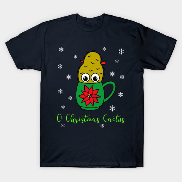 O Christmas Cactus - Small Christmas Cactus In Poinsettia Mug T-Shirt by DreamCactus